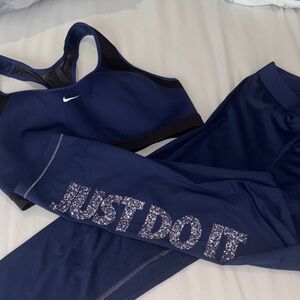 Nike Blue Sports Bra and Leggings Set